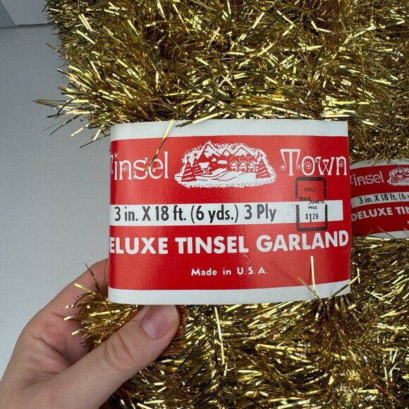 6 Vtg Gold Garland Tinsel Town 18 ft each Strand Christmas Holiday Prop USA Made - Picture 8 of 9